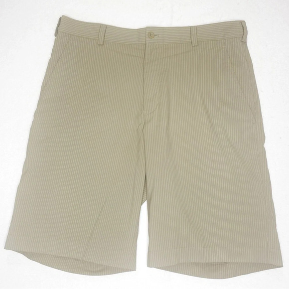 Nike Dri-fit Men’s Tan Pinstriped Golf Shorts Size 32 Khaki Stripes - Picture 1 of 7